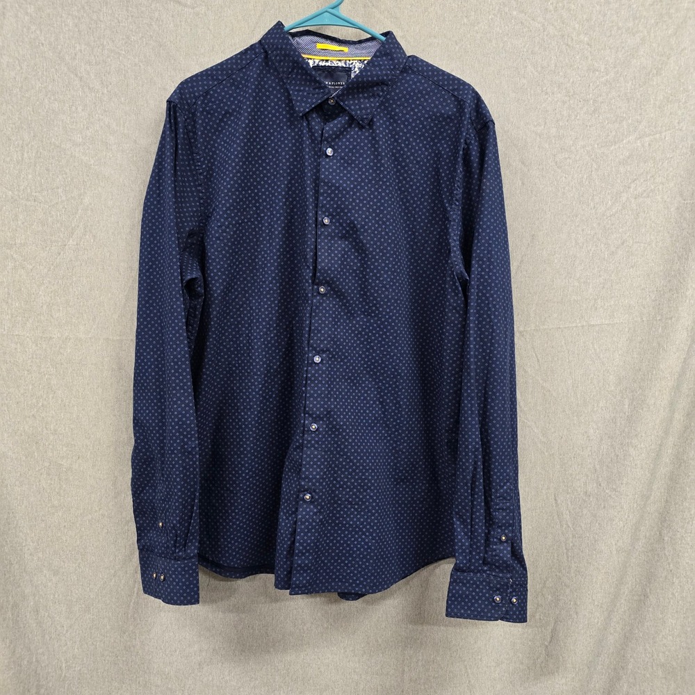 Denim & Flower Ricky Singh Mens XL Navy Blue Geometric Print Button Down Shirt